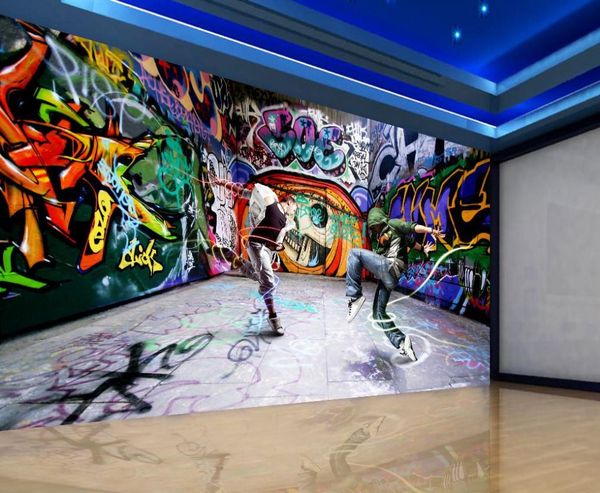 

dancing youth graffiti mural backdrop 3d stereoscopic wallpaper papel parede mural wallpaper home decoration