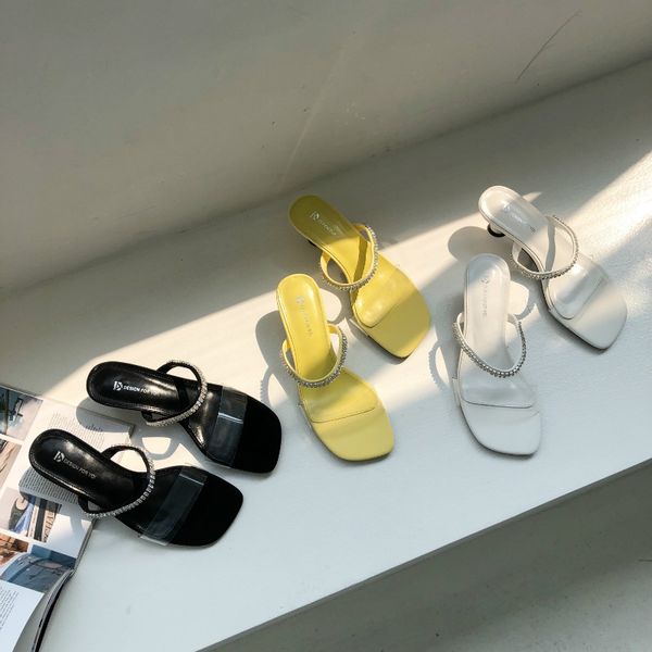 

boussac rhinestone kitten heel summer sandals women open toe transparent pvc sandals women elegant solid ladies shoes, Black
