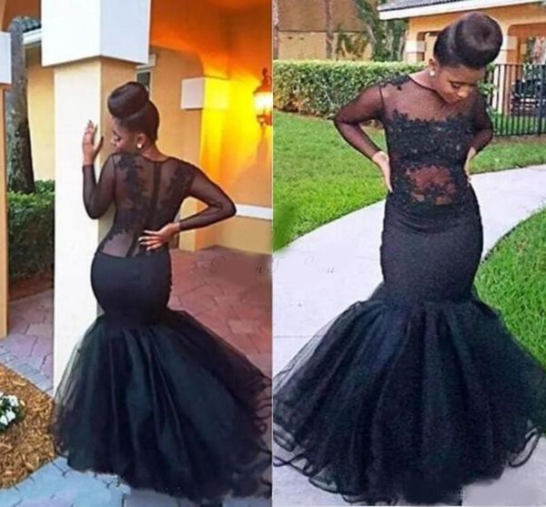 

classic black mermaid evening dresses 2020 plus size see through long sleeve sweep train applique formal prom party gowns vestidos de fiesta, Black;red