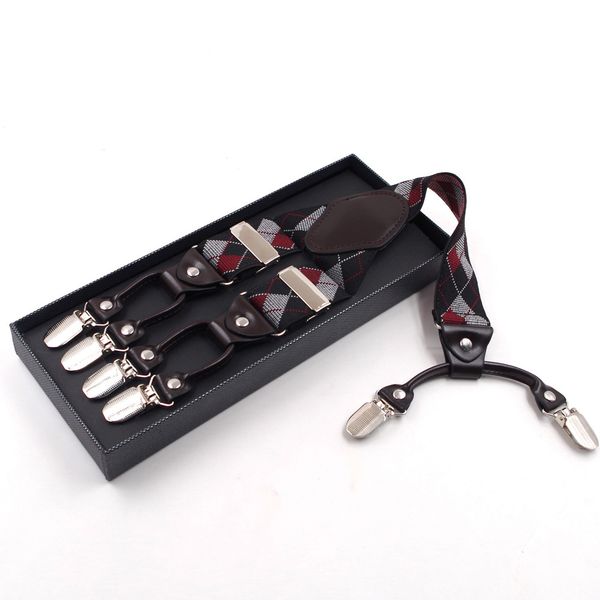 

2019 новый бренд взрослый 6 клипа полиэстера жаккарда решетки мужской ремень 3.5cm случайного y клипс простого способ подтяжка, Black;white