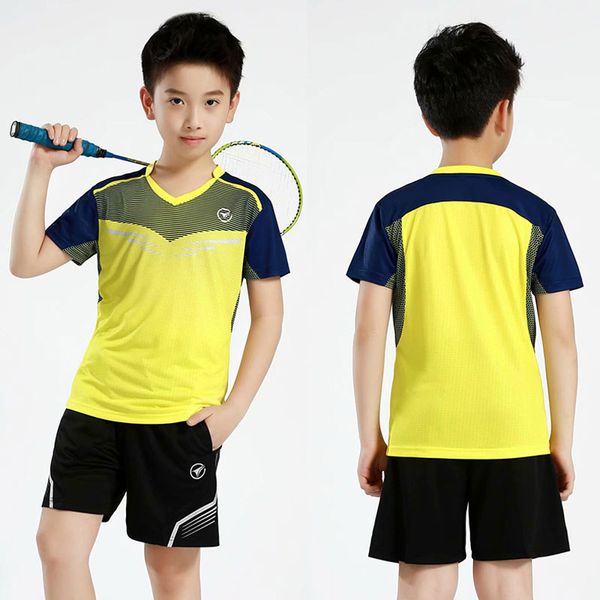 

children sports suit boy running training uniform short sleeve badminton shirt shorts kids sport clothing jersey breathable, Black