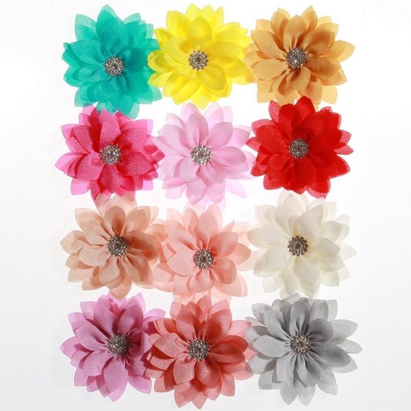 

9cm newborn lotus leaf flowers with rhinestone for headbands artificial fabric flower for hair clips diy hair accessories (only flower), Silver