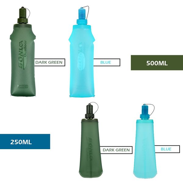 

250ml 500ml sport water bottle water bag tpu folding soft flask running camping hiking bicycle water bag foldable drink bottle