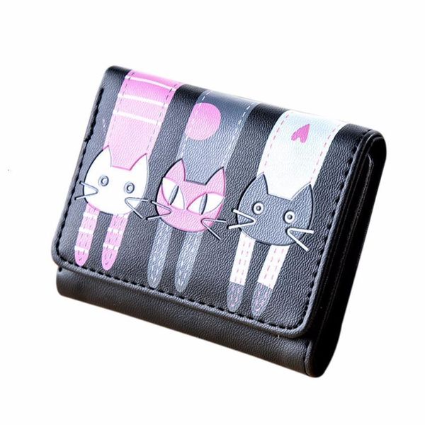

woman wallets cute cat pattern wallet small hasp coin purses fashion short girl lovely wallet credit card holders women carteira, Red;black