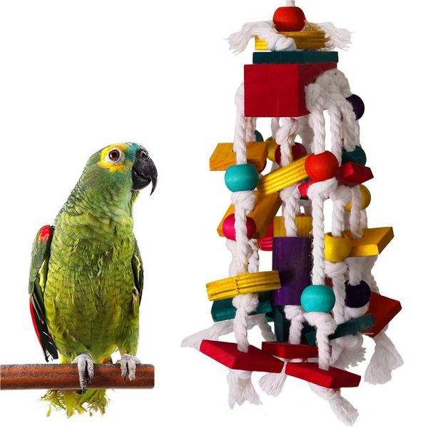 

bird parrot wood building blocks bite hanging cage swing chewing toy new arrival