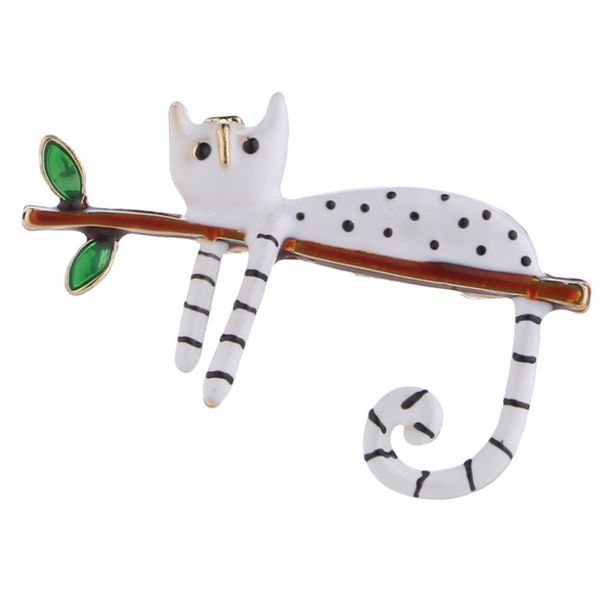 

lazy cat sitting on the tree enamel brooches for women and men bouquet pin 2019 new fashion jewelry, Gray