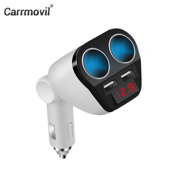 

120w car cigarette lighter socket splitter vehicle dual usb car charger adapter with voltage display compatible for camera