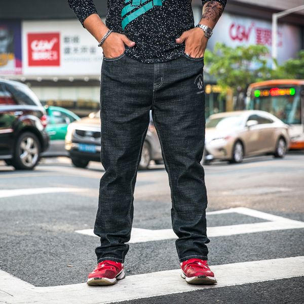 

large big size 30- 42 44 46 48 fashion big pocket jeans 2019 hip hop spring ripped for men solid cotton full length denim pants, Blue