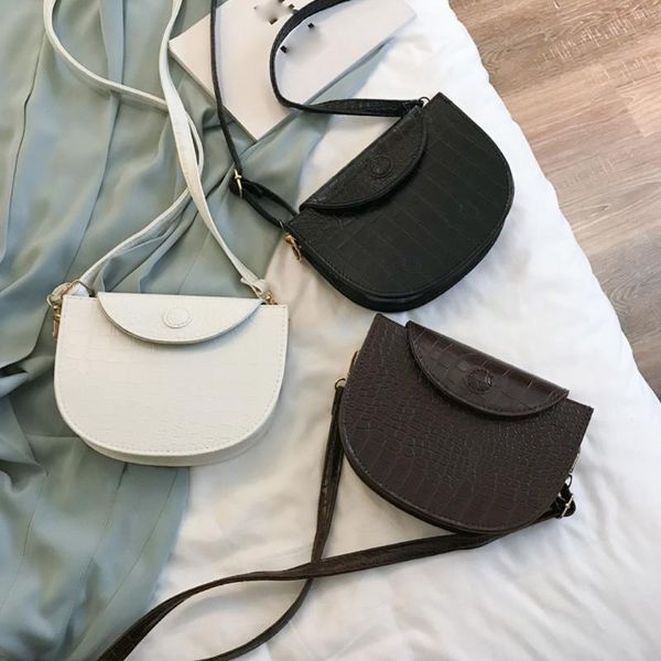 

crocodile handbags women's bag pu leather round bag female retro fashion woman over shoulder solid messenger bolso mujer
