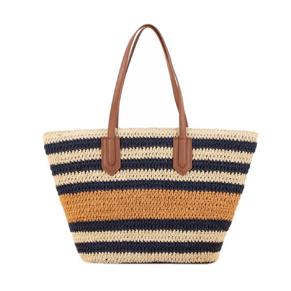 

striped women summer straw bags casual woven beach bags for lady bohemian style tote large female shoulder