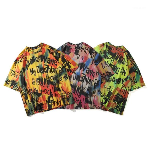 

dye print tshirt fashion rock style short sleeve letter print male casual tees mens hiphop tie, White;black