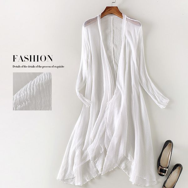 

european leg high-end women's boutique summer long silk outdoor cardigan mulberry silk sunscreen shawl thin jacket, Black
