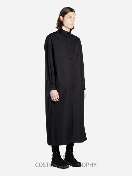 

new hair men's stylist style shirt, black fashion shirt long stand collar simple chinese long personality tvpwq