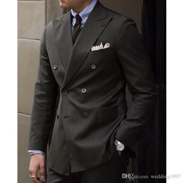 

double breasted wedding men suits for groom tuxedos 2019 peaked lapel two piece jacket pants tailor made blazer, Black;gray