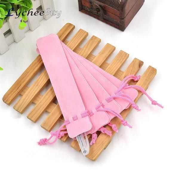 

wholesale-5 pcs velvet pen pouch holder single pencil bag pen case rope locking