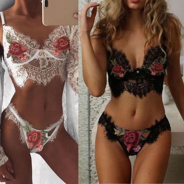

2020 new fashion women lace bra briefs g-string underwear embroidered underwear ladies seamless wire low-rise #w, Red;black