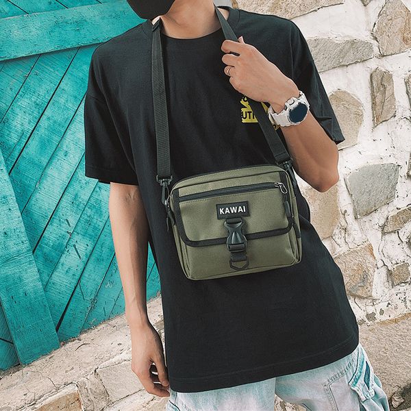 

new men's fashion hip hop retro messenger bag solid color zipper multi-pocket canvas small bag shoulder