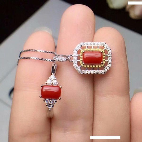 

shilovem 925 sterling silver natural red coral pendants rings fine jewelry trendy new send necklace gift 4*6mm ctz0406099agsh, Black