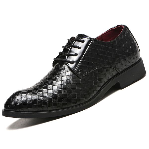

men shoes leather weaving mens dress shoes lace up men shoes leather business oxford mens office shoe leather size 48, Black