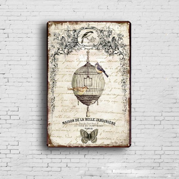 2019 Hot Sale Birdcage Cicada Retro Vintage Metal Tin Sign