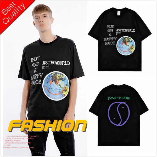 

astroworld happy face t shirts 2018 new arrivals mens hip hop aw clothing travis scott merch world face printed tees, White;black