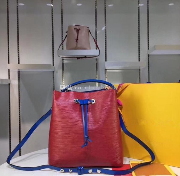

classic 26cm neonoe bucket bag Ã©pi grained cowhide leather shoulder bag,closing drawstring,removable handle lockme purse crossbody bag