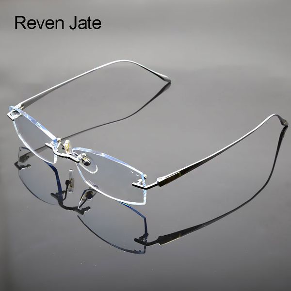 

reven jate glasses rimless eyeglasses titanium frame optical uncut edge lens non-prescription eye glasses frame eyewear 8047, Black
