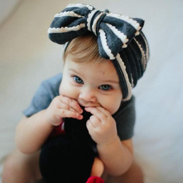 

new children's newborn children's hat cotton baby bow knot hat striped autumn and winter warm cap baby accessories, Yellow