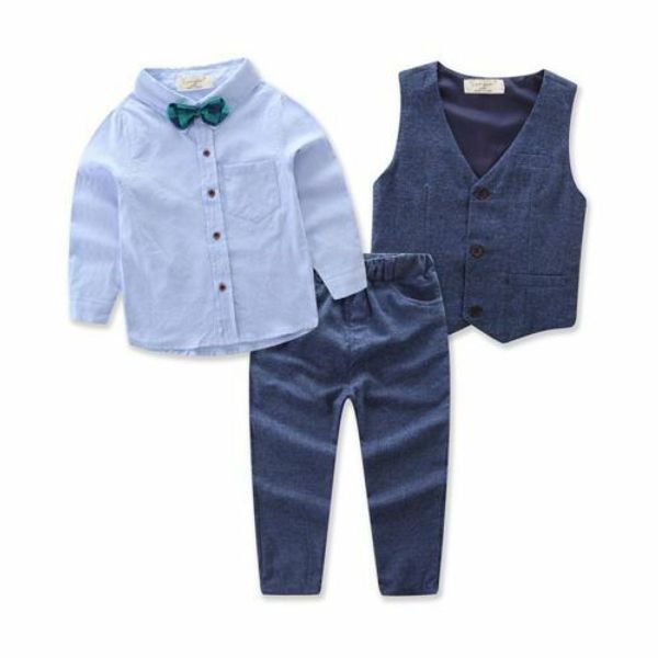 

2019 little gentleman style toddler kid baby boy formal shirt vest bowtie 3pcs clothes suit formal clothes autumn british style, White
