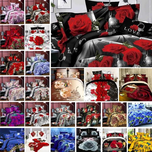 

2019 новый роскошный комплект постельных принадлежностей flower3 / 4шт rose печати luxury постельное белье пододеяльник наволочки постельные