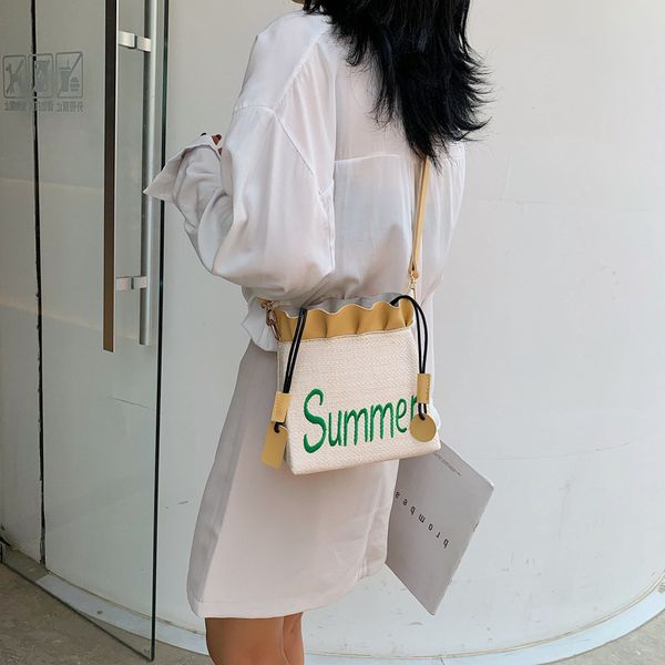 

jiulin summer straw bag 2019 new lace single shoulder oblique satchel fashion braided bucket bag