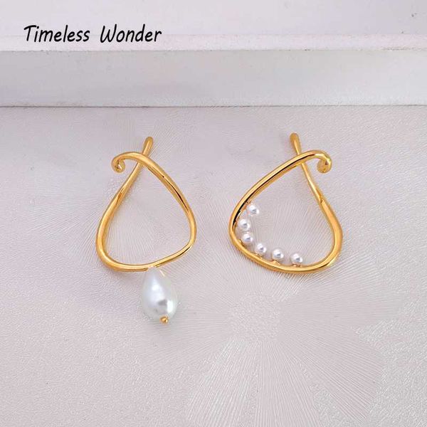 

timeless wonder brass bent pin pearl ear cuff earrings women jewelry punk rock ear clips non pierced gothic boho ins gold 6121, Silver