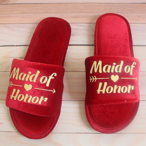 

1 pair bridesmaid comfortable gift party durable women slippers letter printed balanced wedding breathable soft, Black