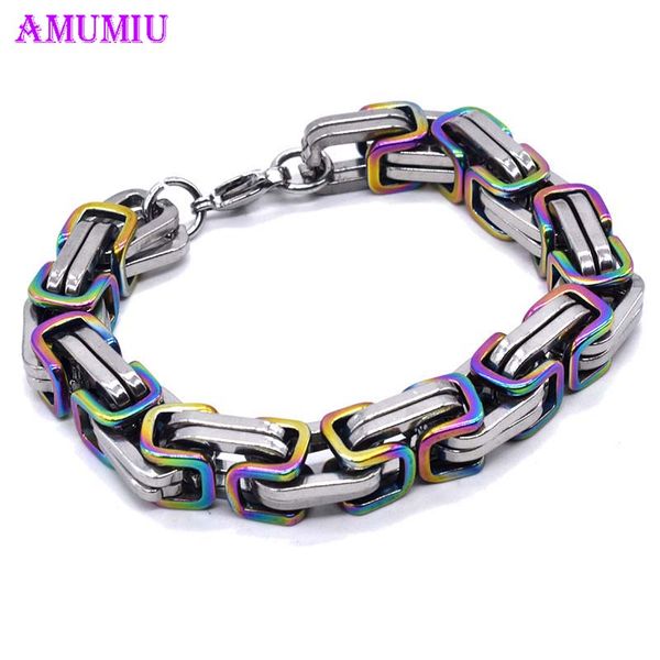 

amumiu men bracelet gold color stainless steel flat byzantine chain bracelet for christmas gift hip hop jewelry b091, Black