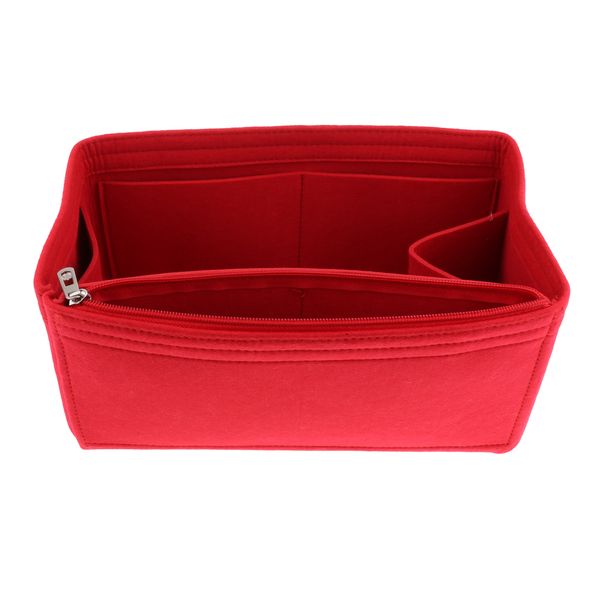 

felt handbag insert purse cosmetic makeup organizer pouch tote bag in bag, Black;red