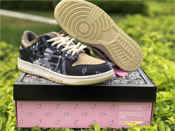

2020 released authentic sb dunk low travis scott regular box cactus jack black parachute beige petra brown man running shoes with box