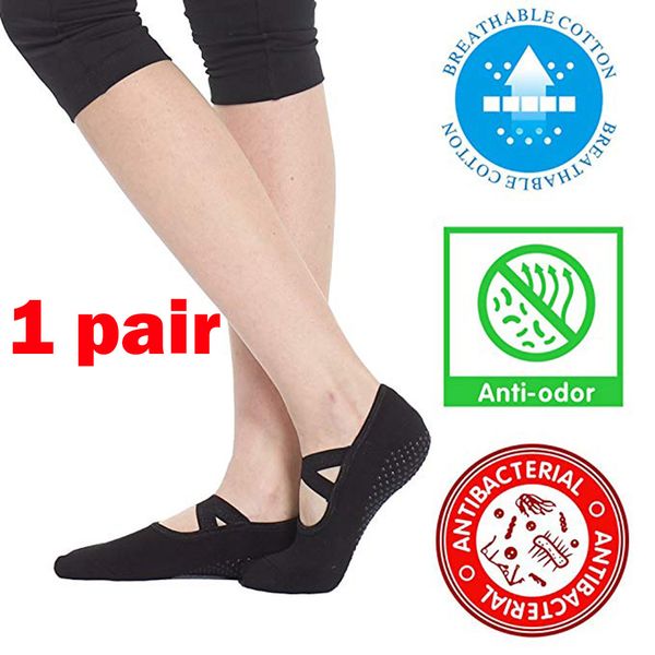 

1pairs women dance sport yoga pilates non skid grips ballet short socks women yoga socks anti-slip five fingers backless, Black