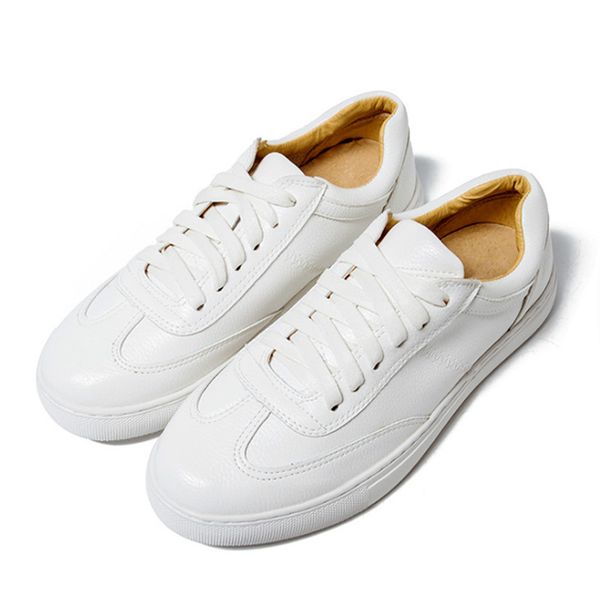 

genuine leather women flats white shoes platform spring autumn casual shoes woman lace up plus size female sneakers, Black