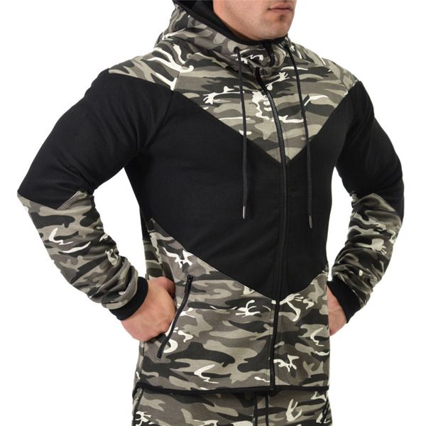 

2017 new autumn men'scasual jacket hooded windproof zipper motion camouflage sweatshirts, Black