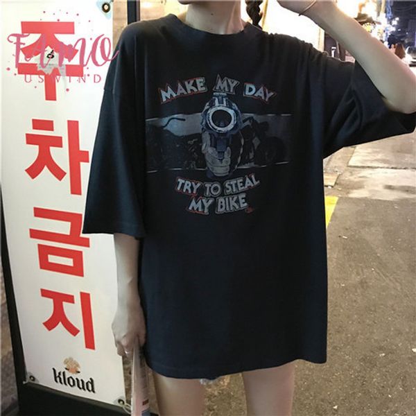 

длинные дизайн письма printed урожай хлопок o шея top 2019 summer spriing черной моды все матч женская женщины футболки, White