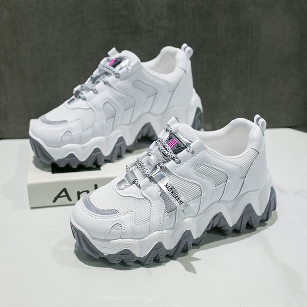 

2020 women chunky sneakers white platform fashion tenis female casual shoes old dad shoes ladies walking vulcanized shoes 6cm y200424, Black