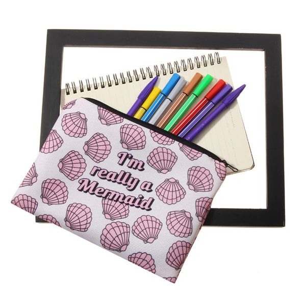 

seashell letter printed женщины zipper косметическая сумка карандаш для макияжа мешок