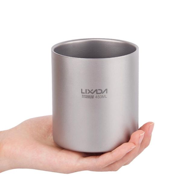 

lixada cup 450ml titanium double wall insulated water cup home outdoor camping hiking picnic coffee mug