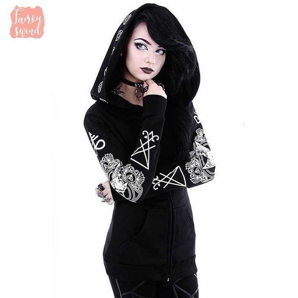 

gothic толстовка черного плюс размер zipper up фуфайки сыпучего хлопок печать женского punk толстовка женщина sudadera полиэстер mujer, Black