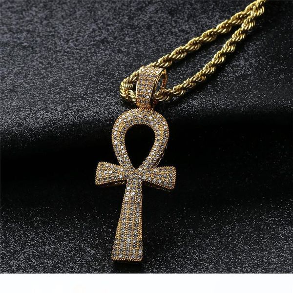 

hip hop iced out серебро золото цвет полный циркон иисус анх египетский жизнь крест кулон ожерелья, Silver
