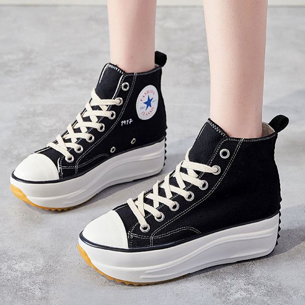 

fashion quality vulcanize casual flats shoes hight canvas wedges platform shoes b21-32 with box, Black