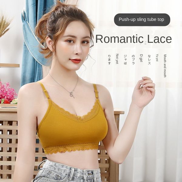 

women tank lace crop cotton bra female underwear girl tube women lingerie wire intimates removable padded 2020, Black;white