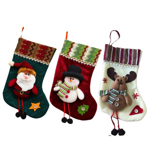 

2017 new year decor christmas stockings socks plaid santa claus candy gift bag xmas tree hanging ornament decoration for home