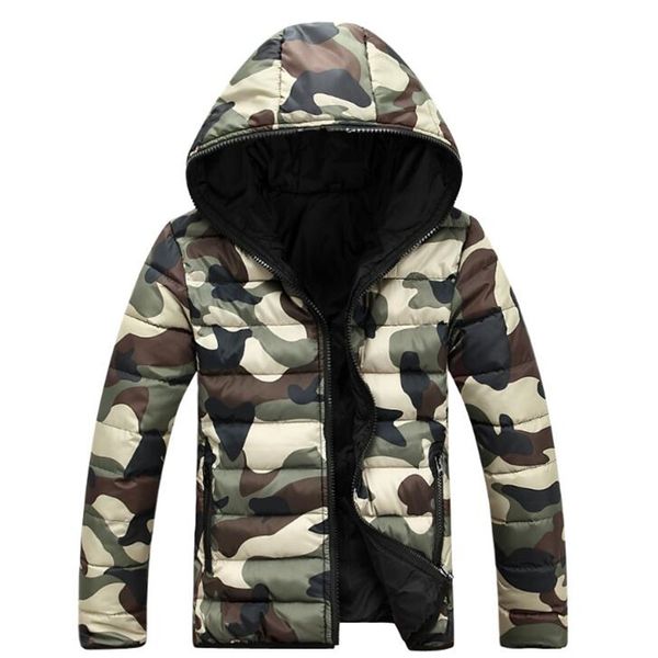 

winter jacket mens warm coat cotton-padded outwear mens coats jackets hooded collar slim clothes thick camouflage ing, Black