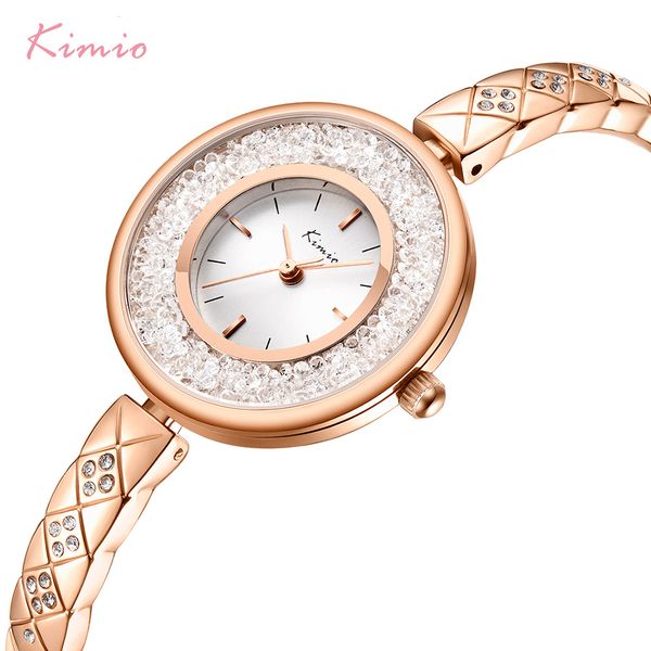 

kimio brand rolling diamond creative dial women watch ladies luxury crystal stainless steel bracelet watches rose gold color, Slivery;brown